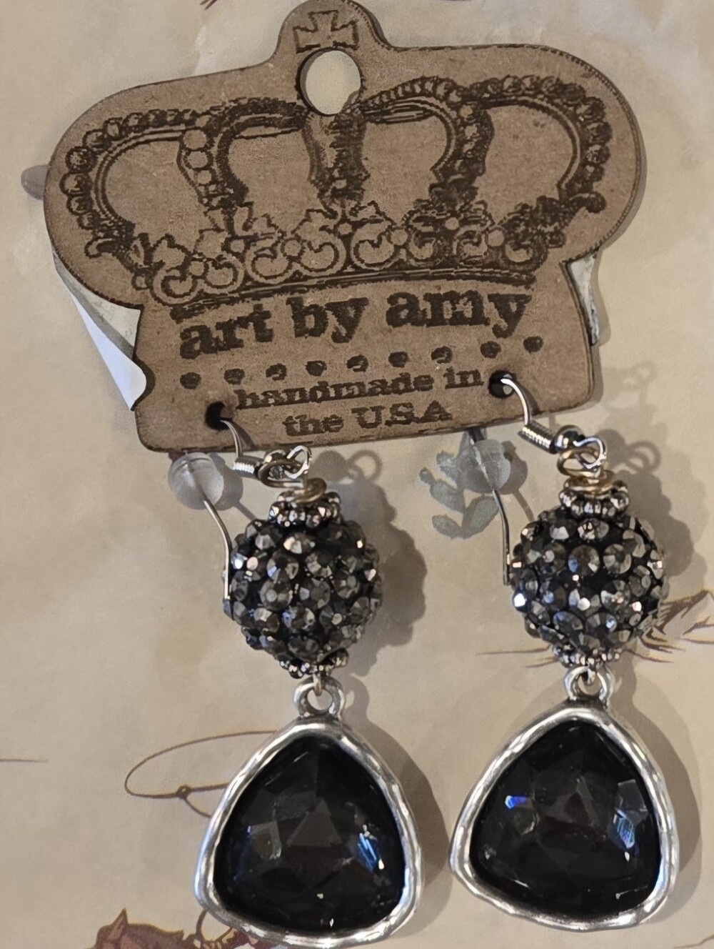 Art by Amy Black Crystal Drop Earrings